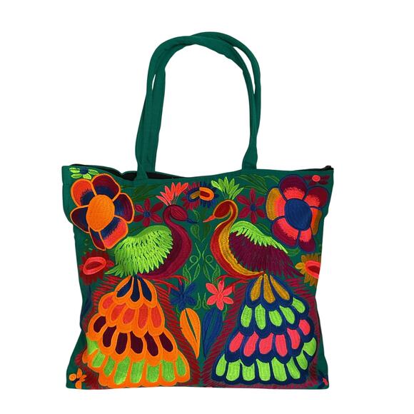 Handmade Mexican Peacock Tote Bag Ethically - Picture 1 of 14